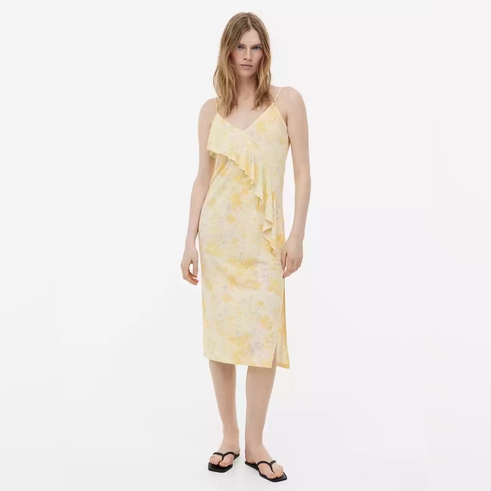 NWT H&M Asymmetrical Yellow Floral Dress